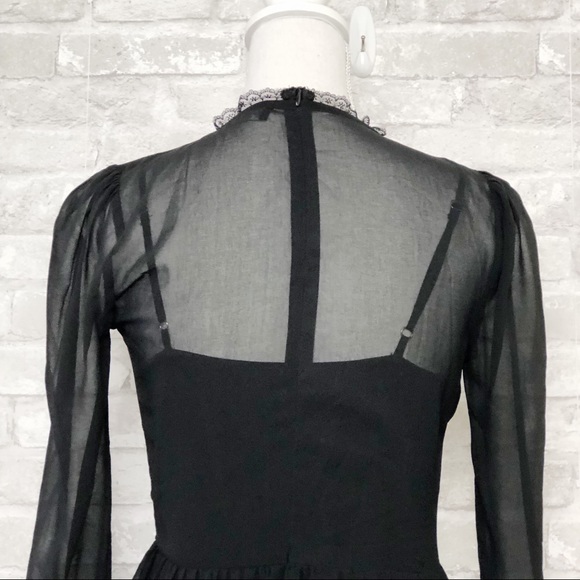 NWOT GENERATION LOVE Black Chiffon Ruffle Long Sleeve Mini Dress w/ Pockets - Picture 10 of 16